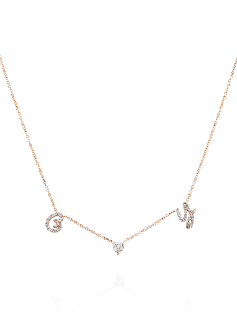 Initial Necklace with Heart-Shaped Diamond