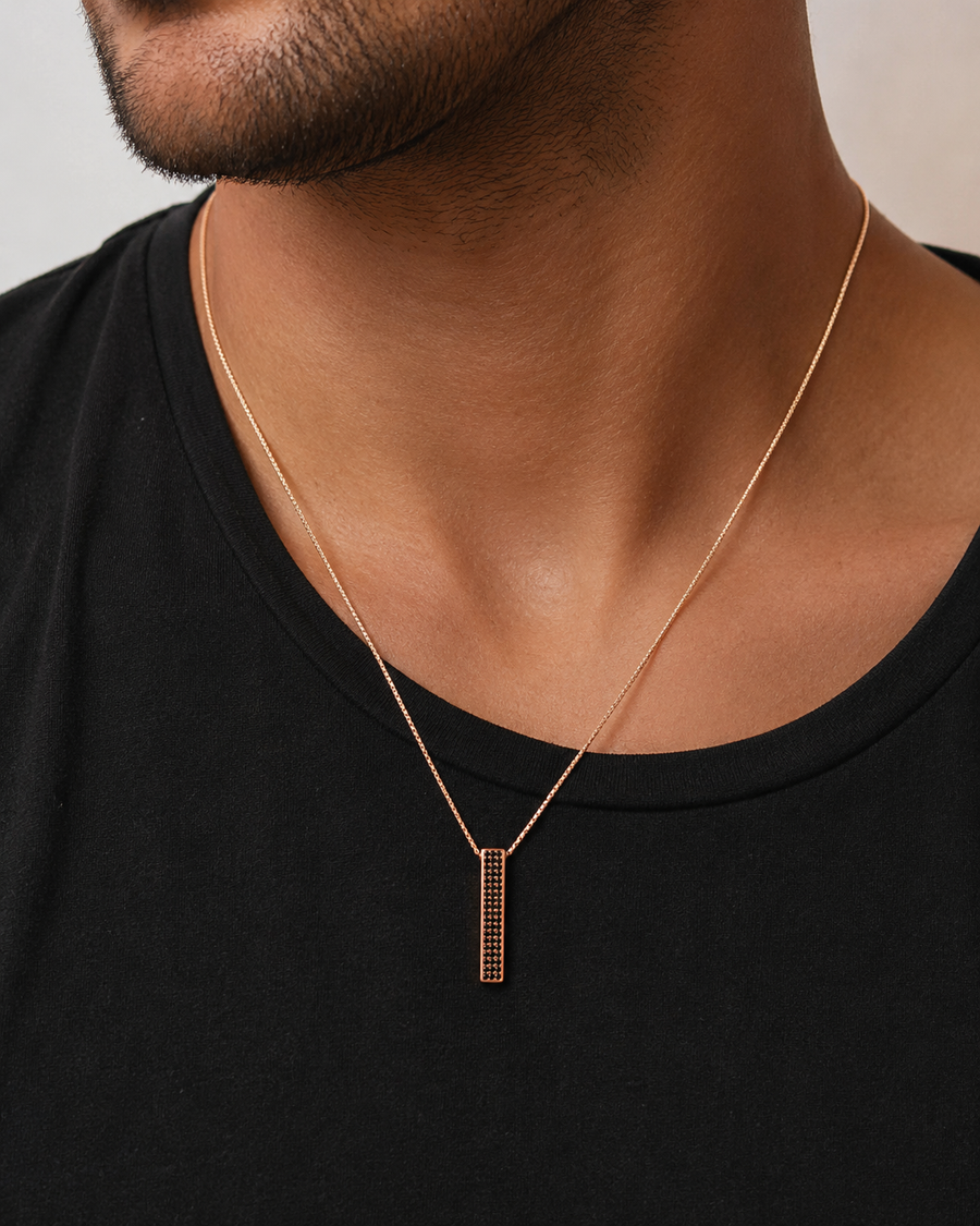 Black Diamond Plate Necklace For Men