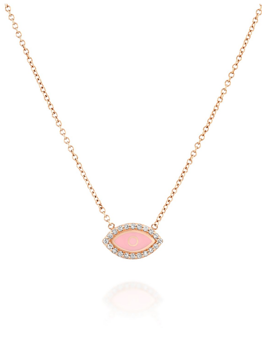 Enamel pink eye necklace